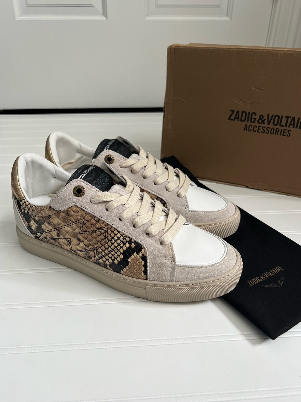 NIB Zadig & Voltaire Board Wild Leather Low Top Sneakers Desert Size 40